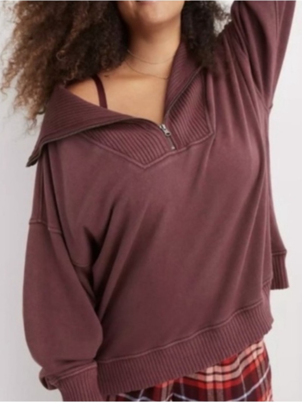Aerie Down to Earth Quarter-Zip Oversized Sweatshirt Medium - Picture 1 of 5